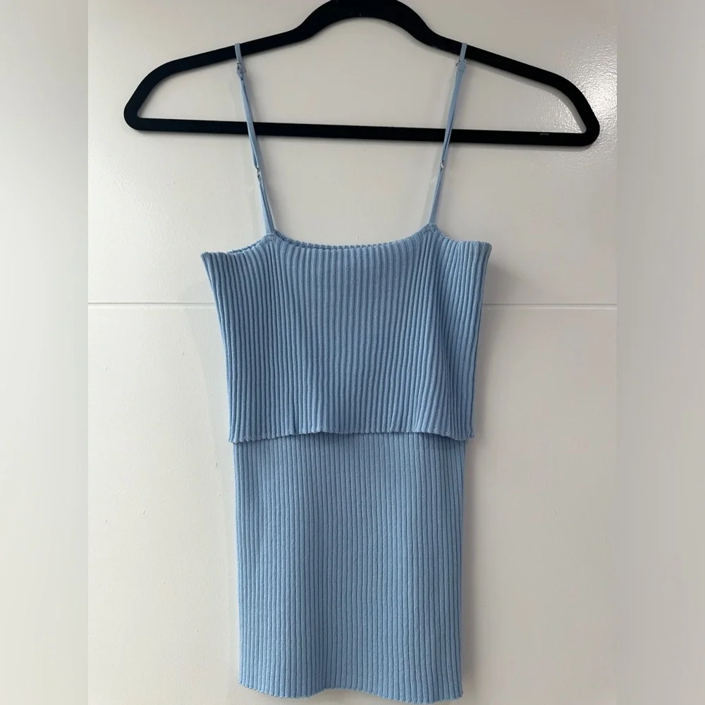 Franco Sarto Blue Ribbed Spaghetti Strap Tank Top | Size M - Picture 10 of 12